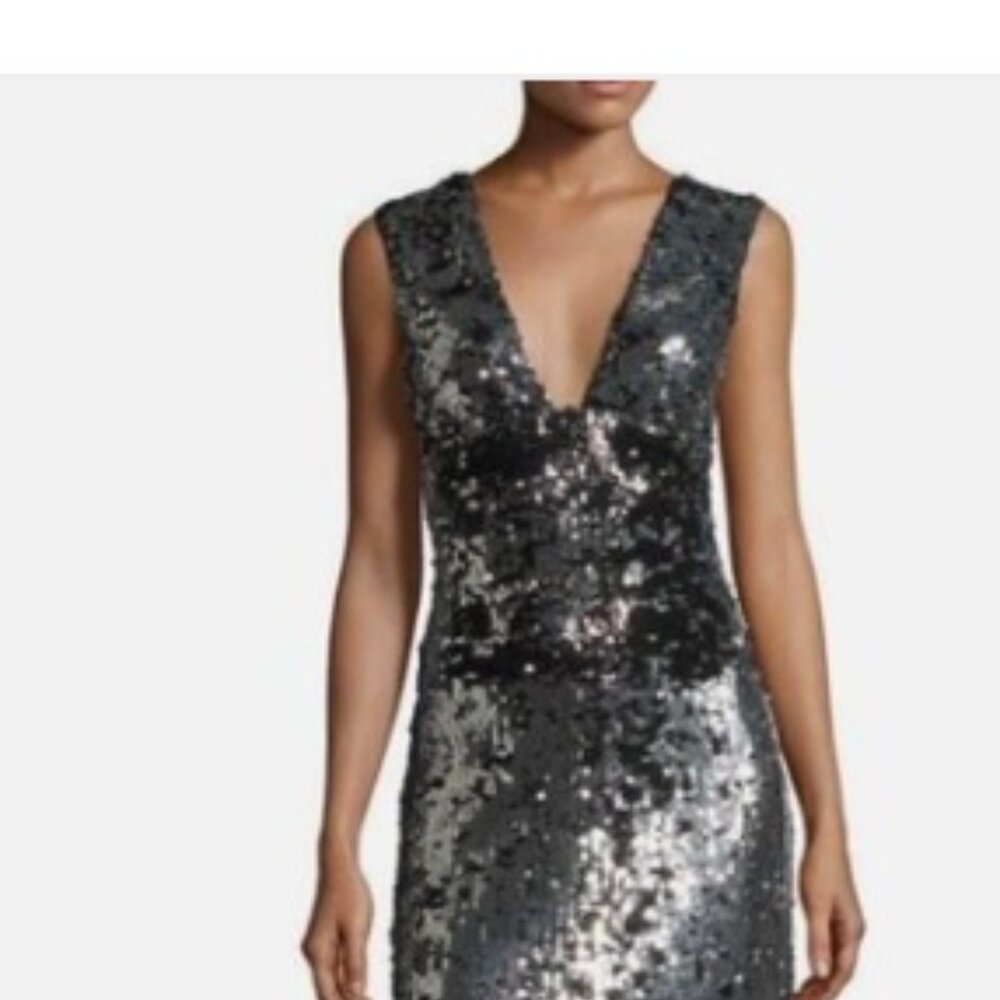 Rachel Zoe Venus Black and Silver Sequins Maxi Dress Sz 2 NWT